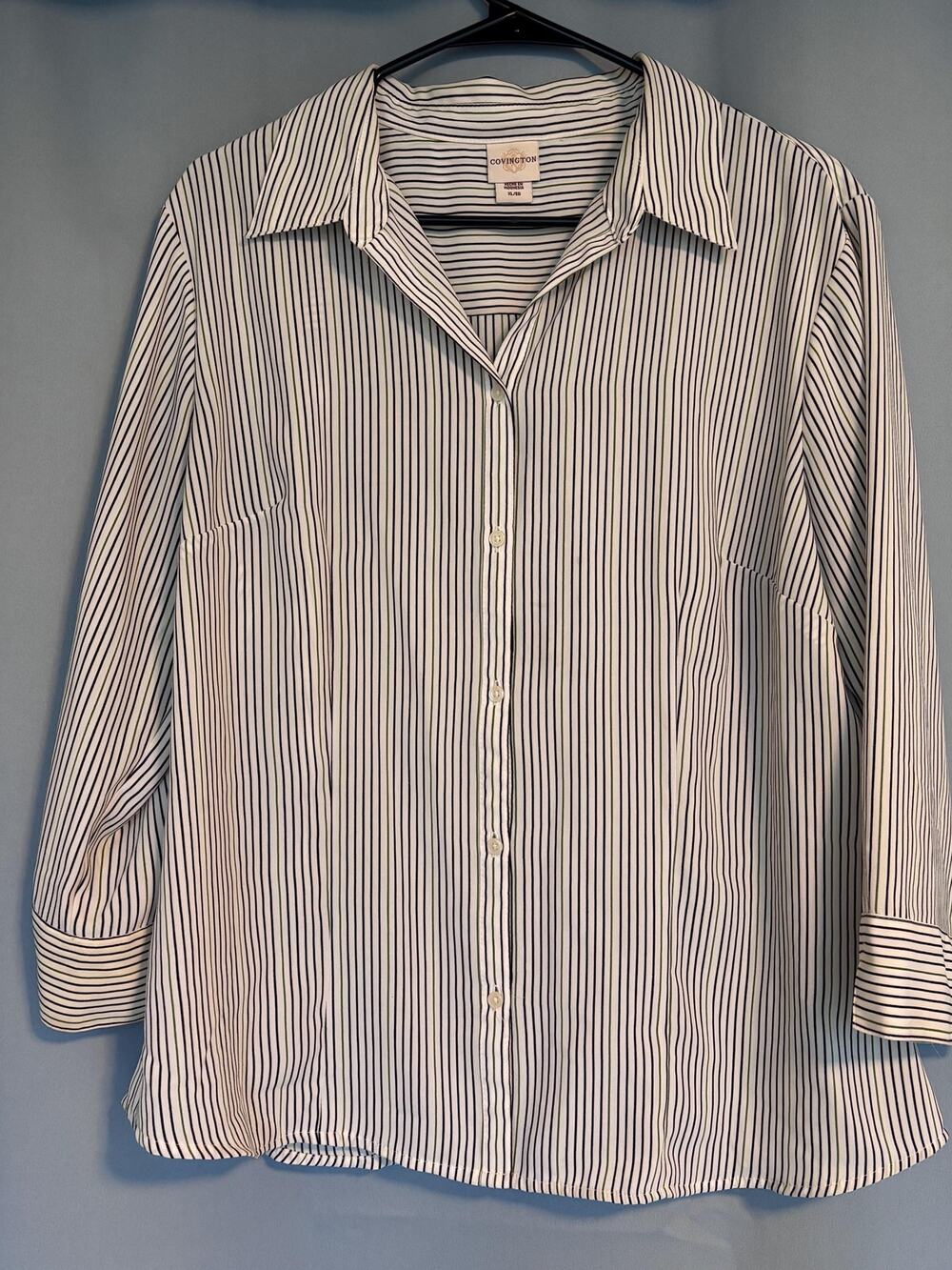 Covington White Striped Blue Green Button Down Dress Shirt Top XL